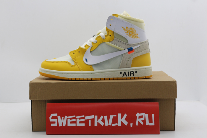 2019 AIR JORDAN 1 X OFF-WHITE NRG WHITE/DARK POWDER YELLOW-CONE AQ0818-149