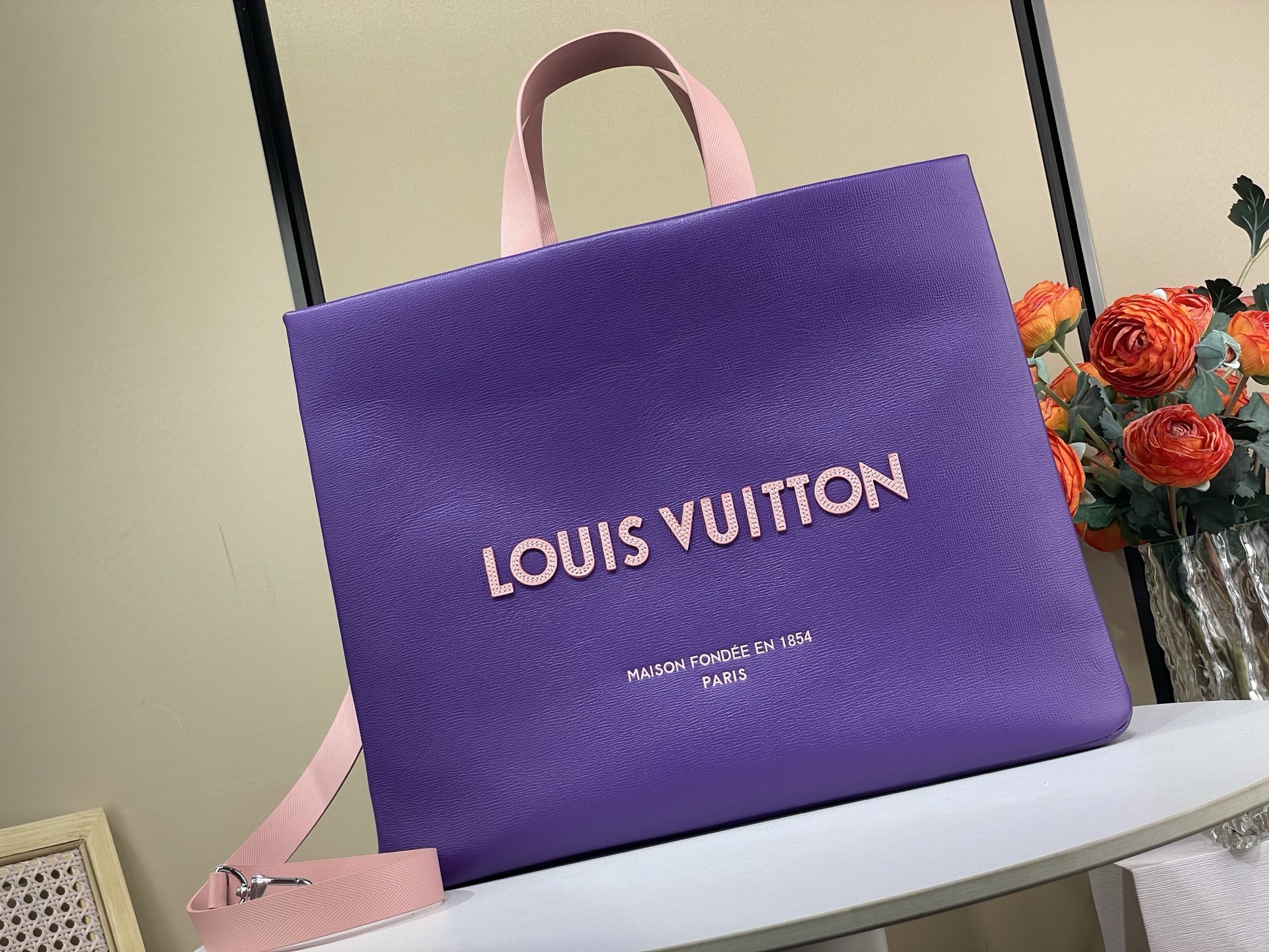 Louis-Vuitton-Shopper-Tote-MM-Bag-Purple-Cowhide-Leather