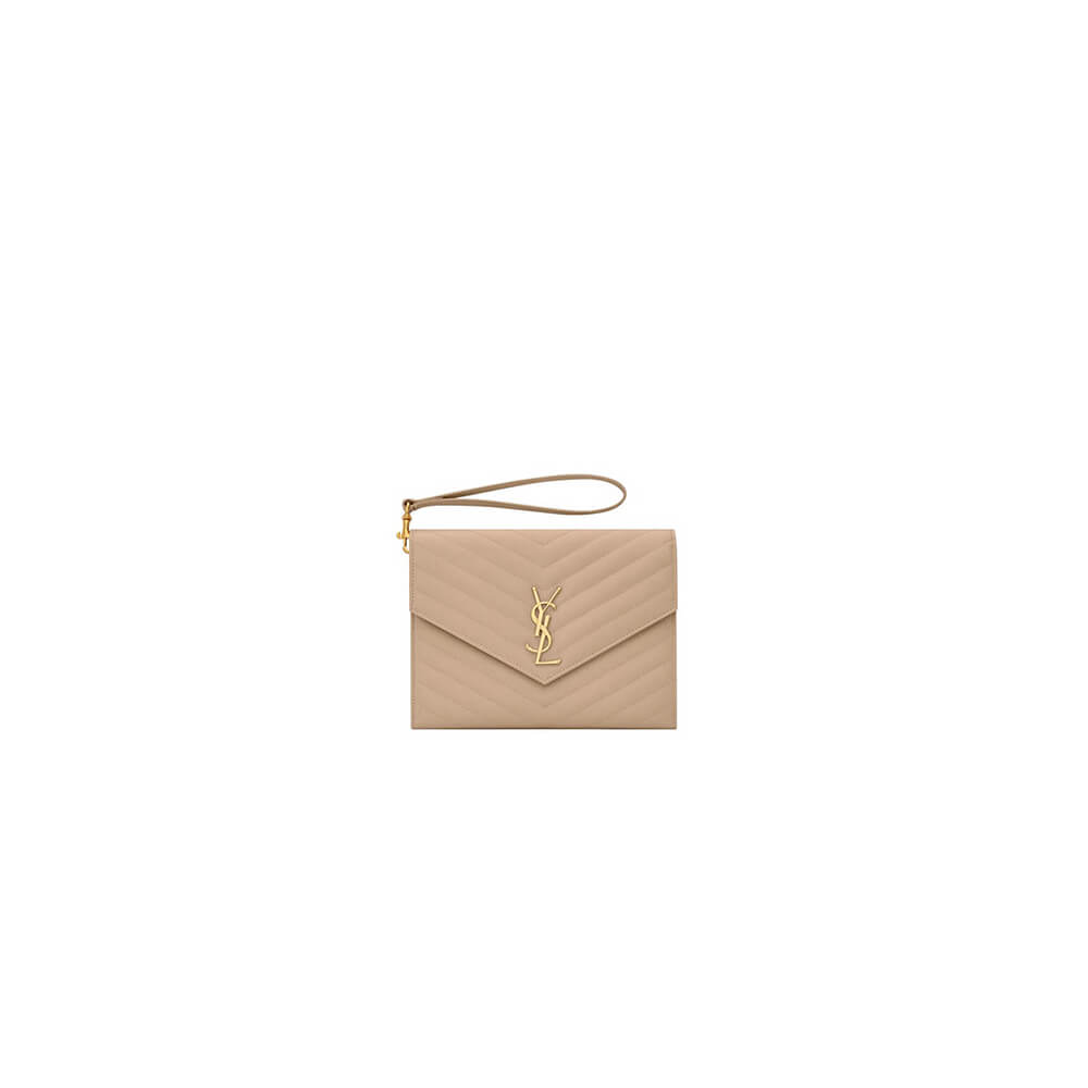 dark YSL CASSANDRE matelasse leather flap clutch