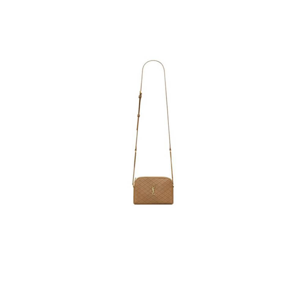 Beige YSL Gaby zipped pouch in quilted lambskin
