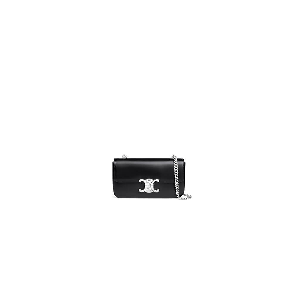 Black CELINE CLAUDE shiny cowhide leather chain shoulder bag