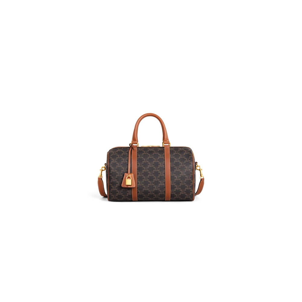 CELINE Logo Print Calfskin Boston Bag