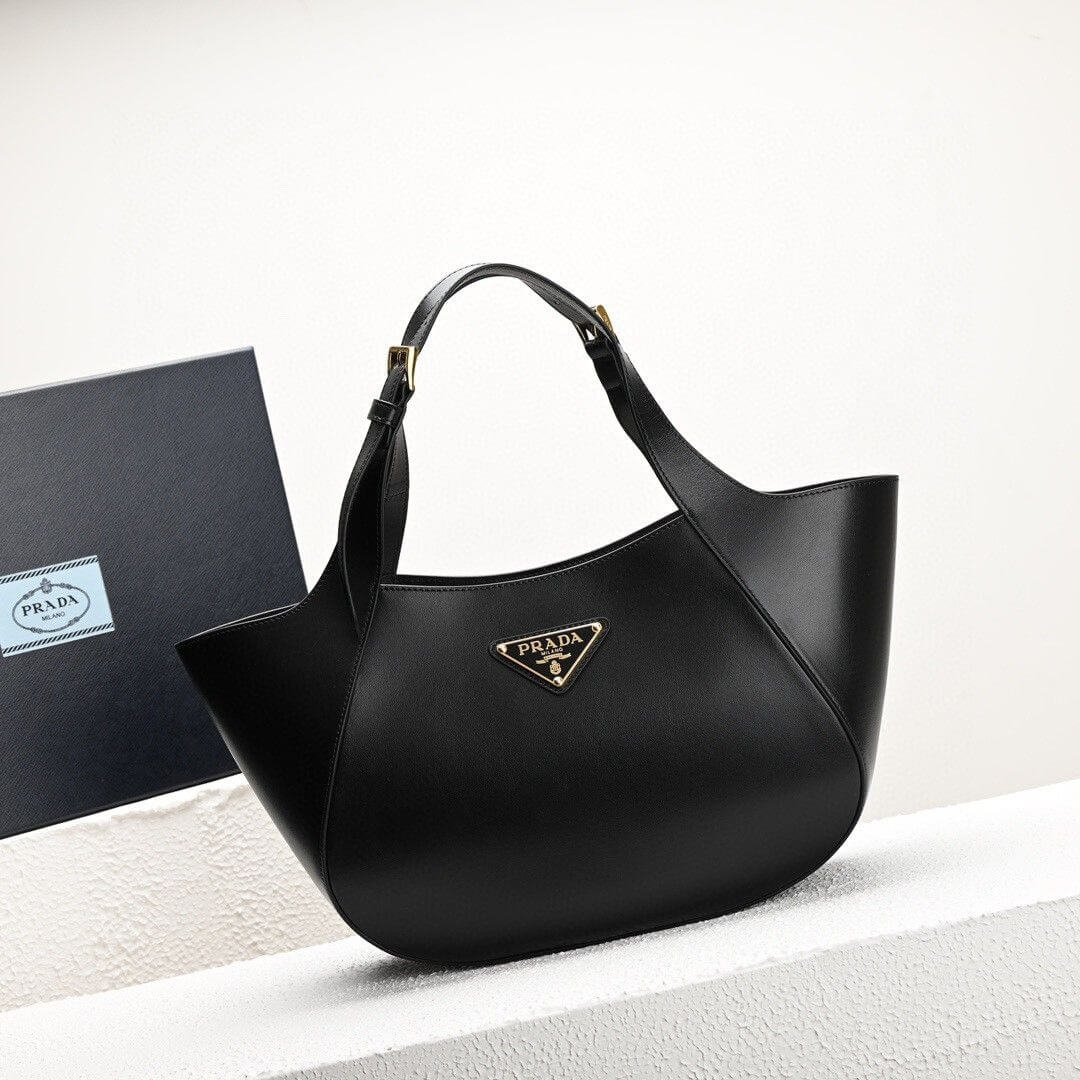 Black Prada Medium Enamel Triangle Logo Leather Tote Bag (high-end grade) - Image 2