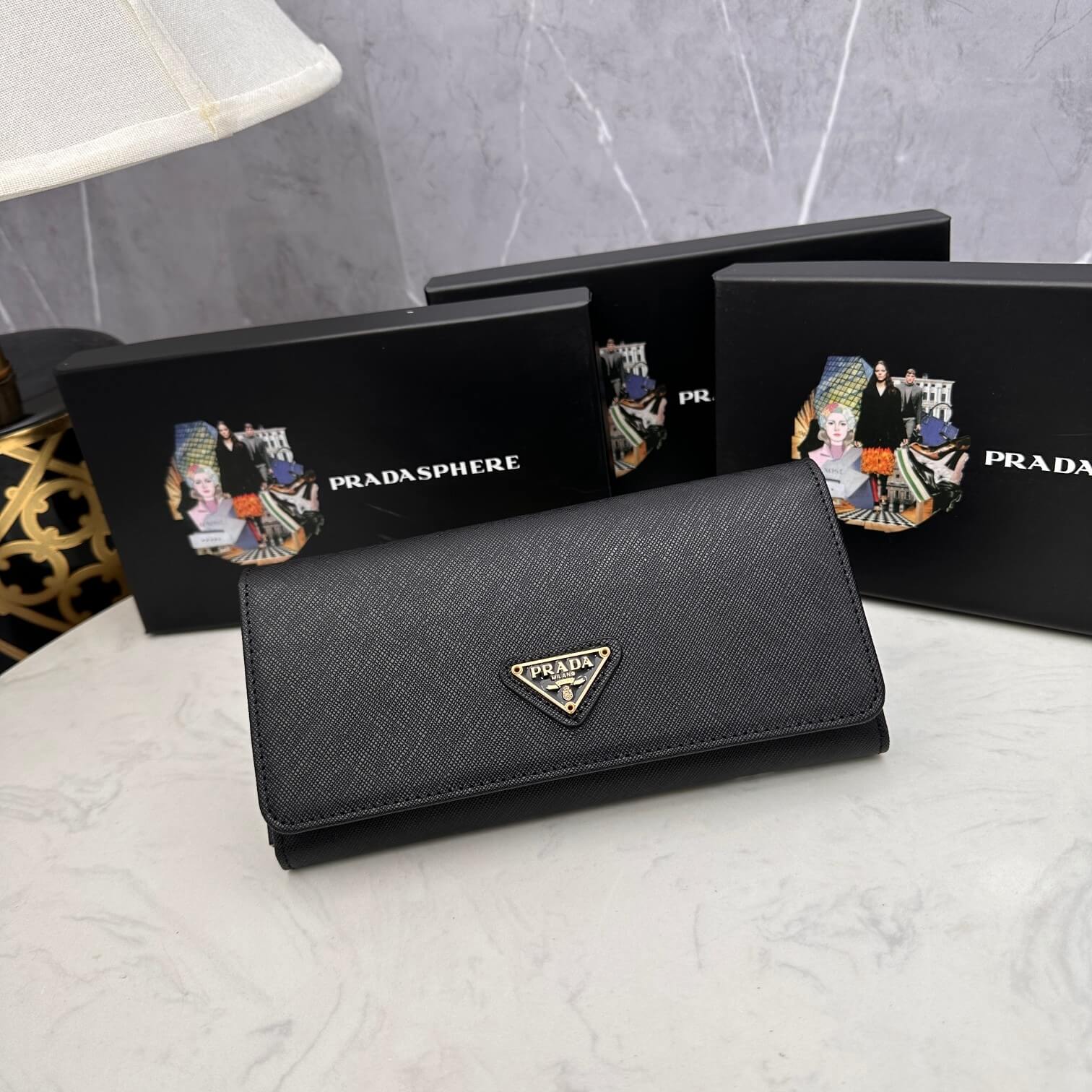Black Prada Large Saffiano Leather Wallet - Image 2