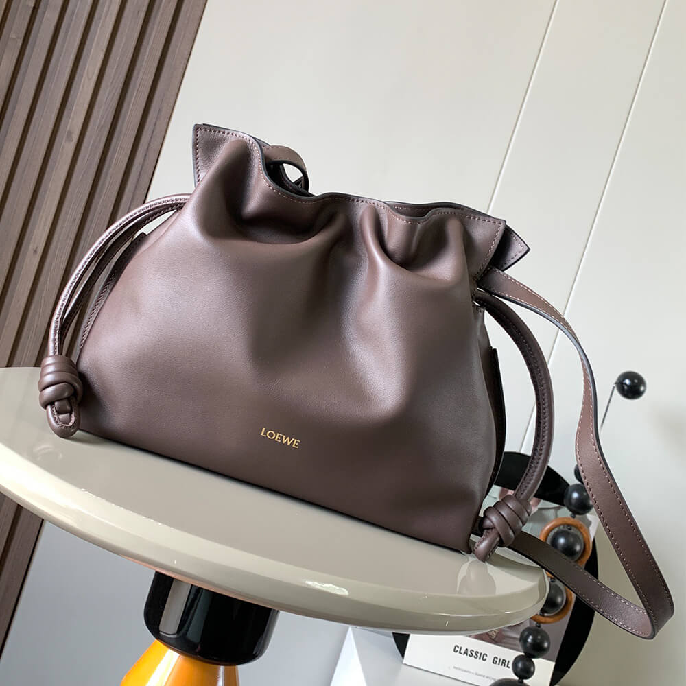 Chocolate LOEWE Medium Flamenco clutch in nappa calfskin (HIGH-END GRADE) - Image 2