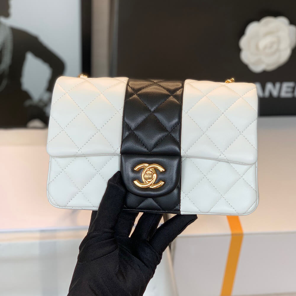 White Black CHANEL MINI FLAP BAG - Image 2