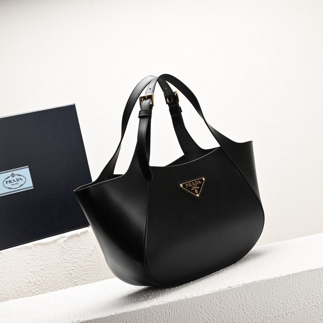 Black Prada Medium Enamel Triangle Logo Leather Tote Bag (high-end grade) - Image 3
