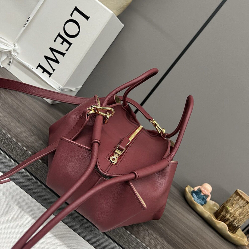 Burgundy Loewe Small Paseo bag in shiny nappa calfskin (high-end grade) - Image 3