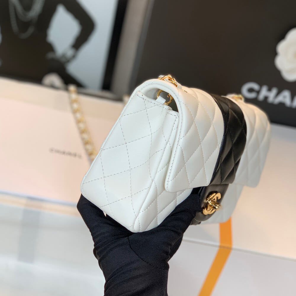 White Black CHANEL MINI FLAP BAG - Image 3