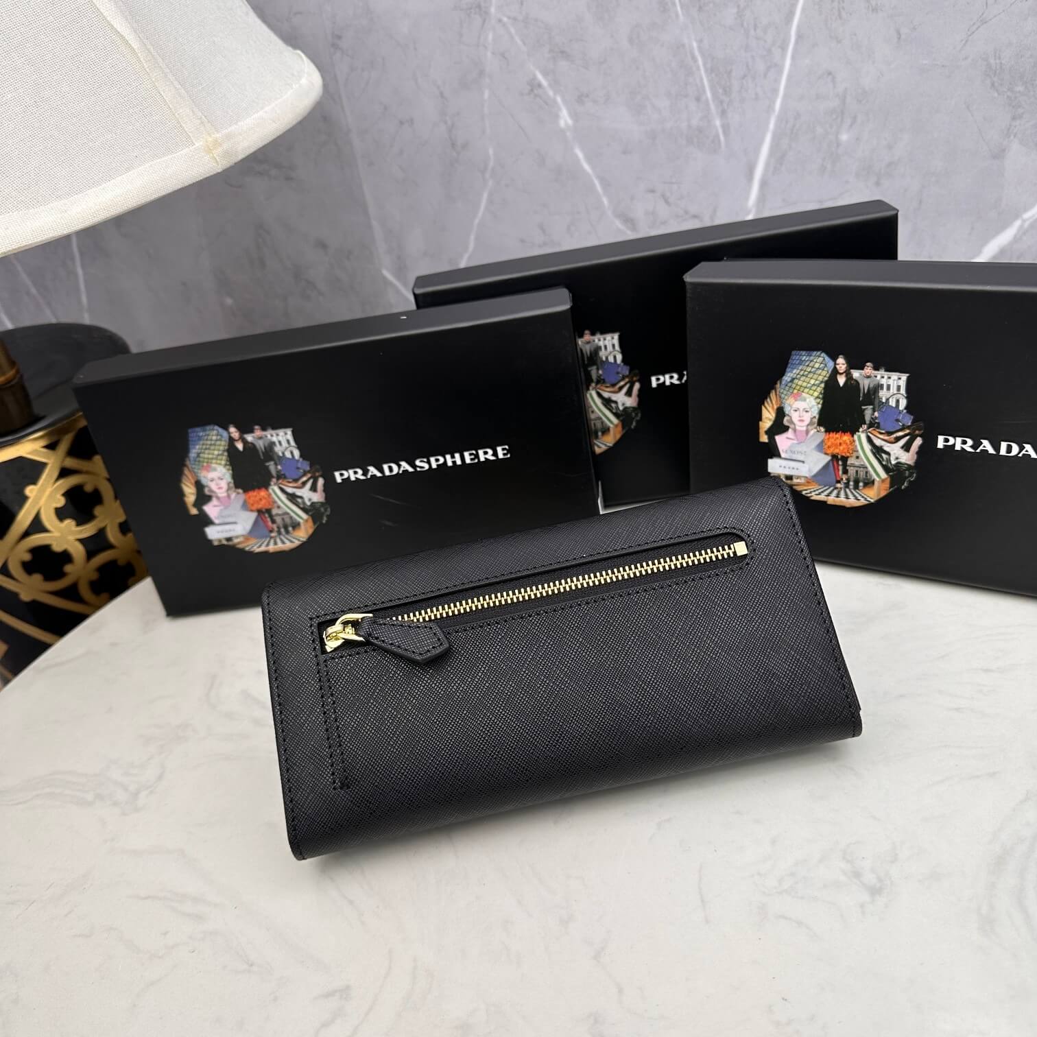 Black Prada Large Saffiano Leather Wallet - Image 4