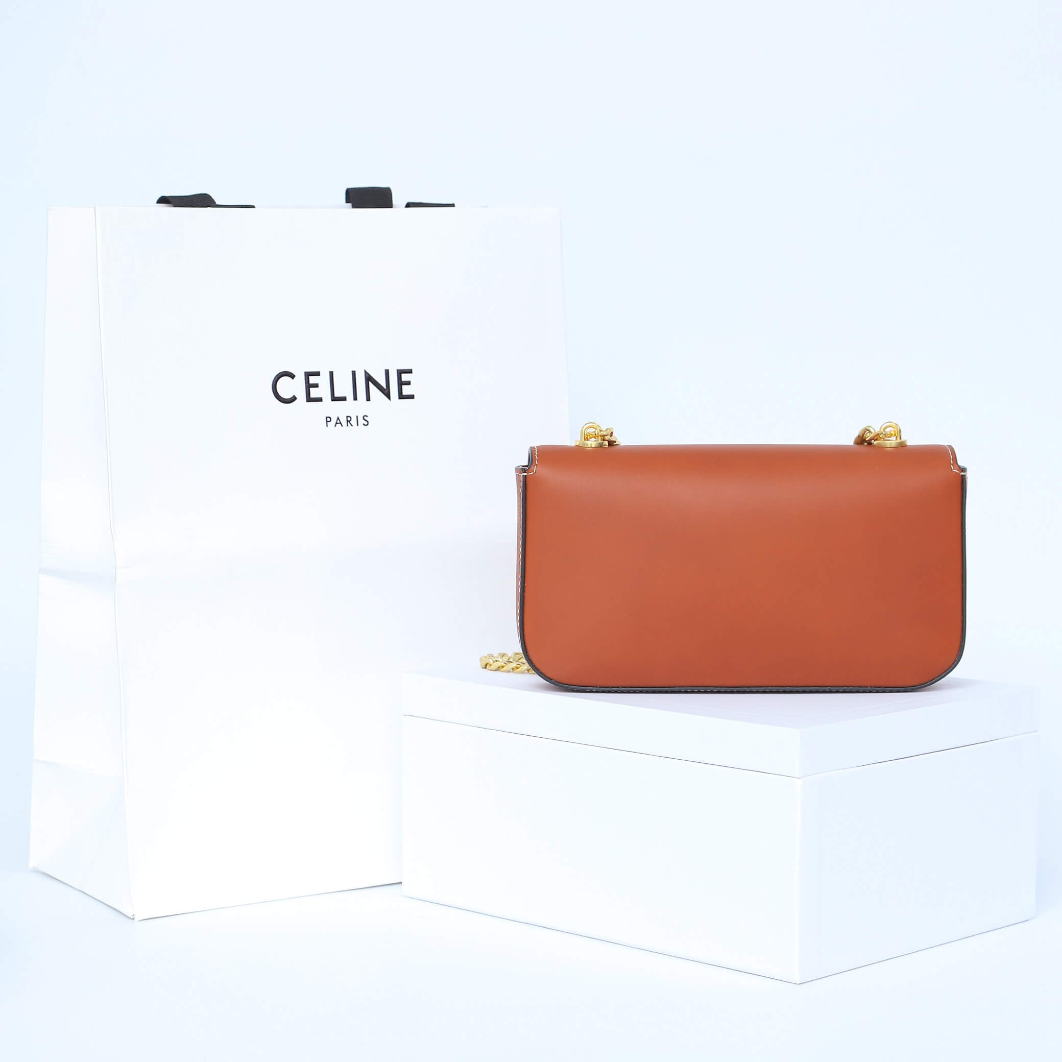 Brown CELINE CLAUDE shiny cowhide leather chain shoulder bag - Image 4