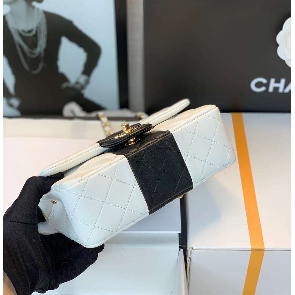 White Black CHANEL MINI FLAP BAG - Image 4