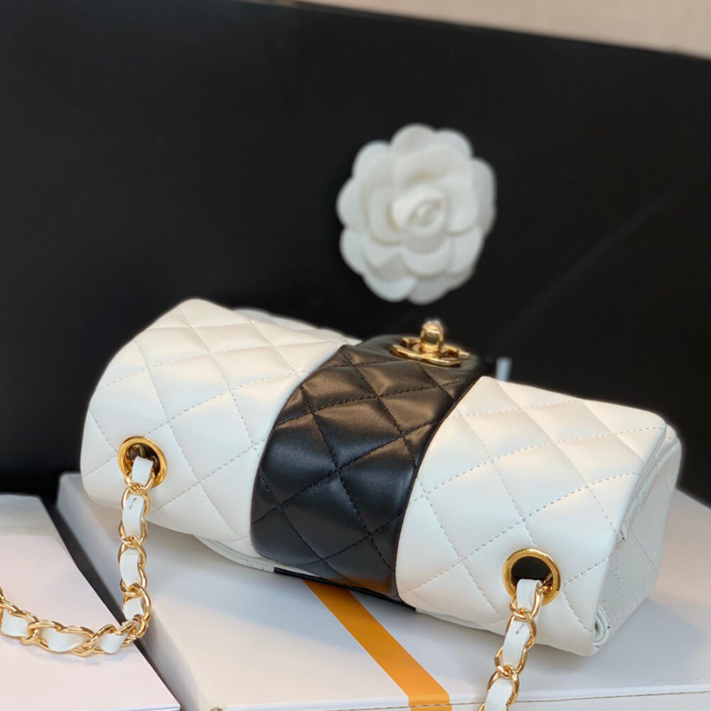 White Black CHANEL MINI FLAP BAG - Image 5