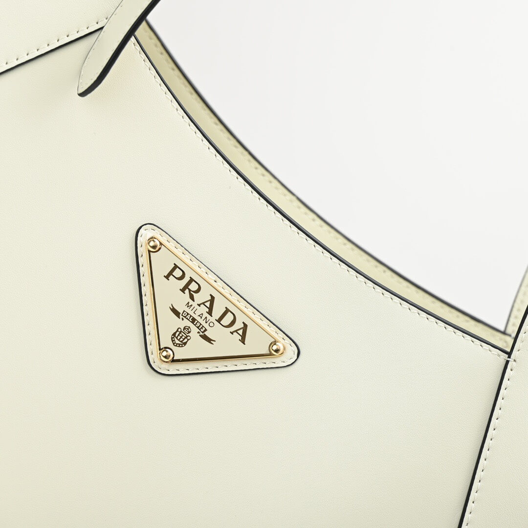 White Prada Medium Enamel Triangle Logo Leather Tote Bag (high-end grade) - Image 6
