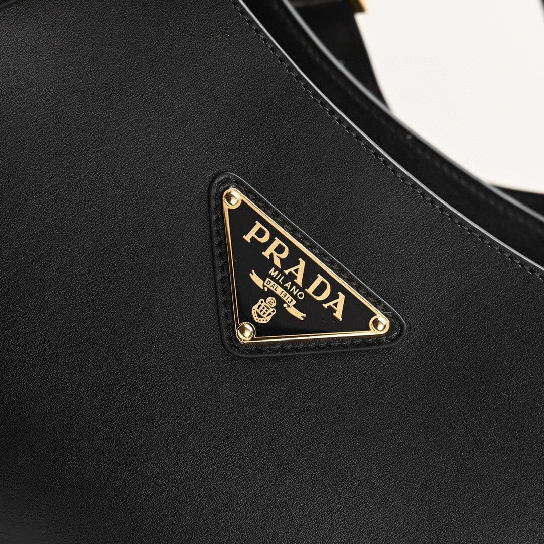 Black Prada Medium Enamel Triangle Logo Leather Tote Bag (high-end grade) - Image 6