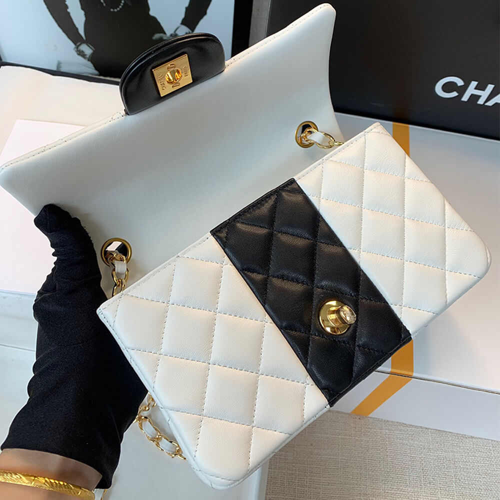 White Black CHANEL MINI FLAP BAG - Image 7