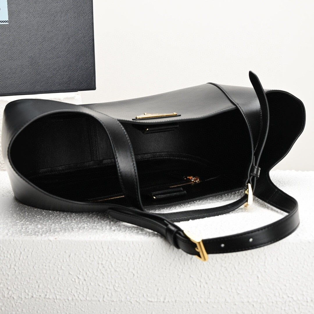 Black Prada Medium Enamel Triangle Logo Leather Tote Bag (high-end grade) - Image 8