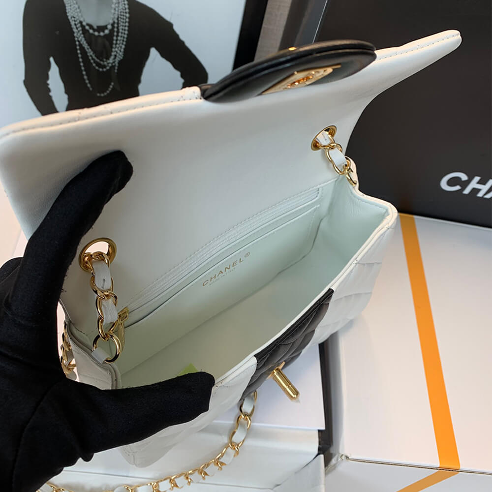 White Black CHANEL MINI FLAP BAG - Image 8